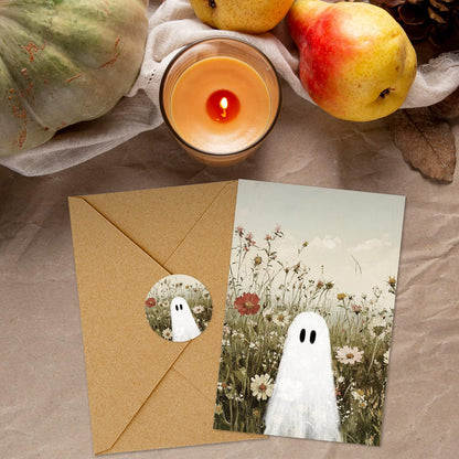 Whaline 36 Pack Halloween Cards Cute Ghost in Nature Greeting Cards with Envelopes Stickers Glue Stick Blank Note Card for Party Invitations, 4 x 6 Inch