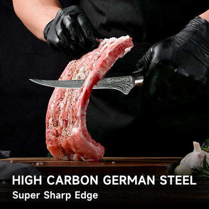 Sunnecko Professional BBQ Carving Knife Set, Slicing and Boning Knife for Meat Cutting,German High Carbon Stainless Steel Carving Knife for Meat and Turkey.