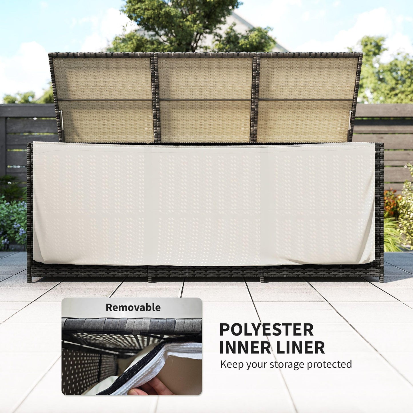 LMJITDS PE Resin Woven Outdoor Storage Chest with Waterproof Liner Enhanced Fade Protection UV Resistant Long-Lasting Durable Slate Gray