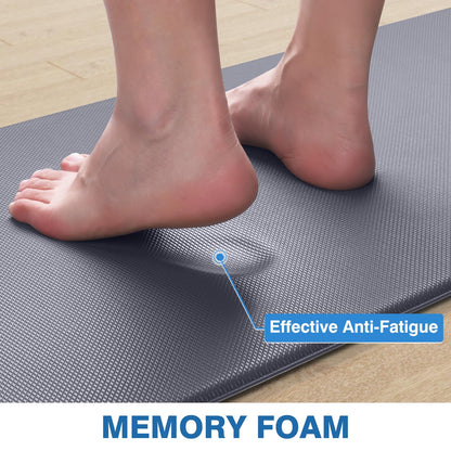 StepRite Kitchen Mats, 2PCS Kitchen Rugs, Cushioned Anti Fatigue Kitchen Mats for Floor, Non-Slip Standing Desk Mat, Waterproof Kitchen Rug Set for Kitchen, Floor, Office, 17.3"x30"+17.3"x47", Grey