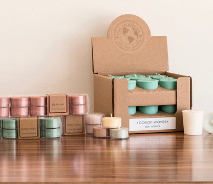 Eco Candle Co. Tea Light Candles, Caramel Apple, 10-Pack - Scents of Granny Smith Apples and Creamy Caramel - Recyclable, 100% Soy Wax, No Lead, Kraft Paper Label & Lid, Hand Poured, Phthalate Free