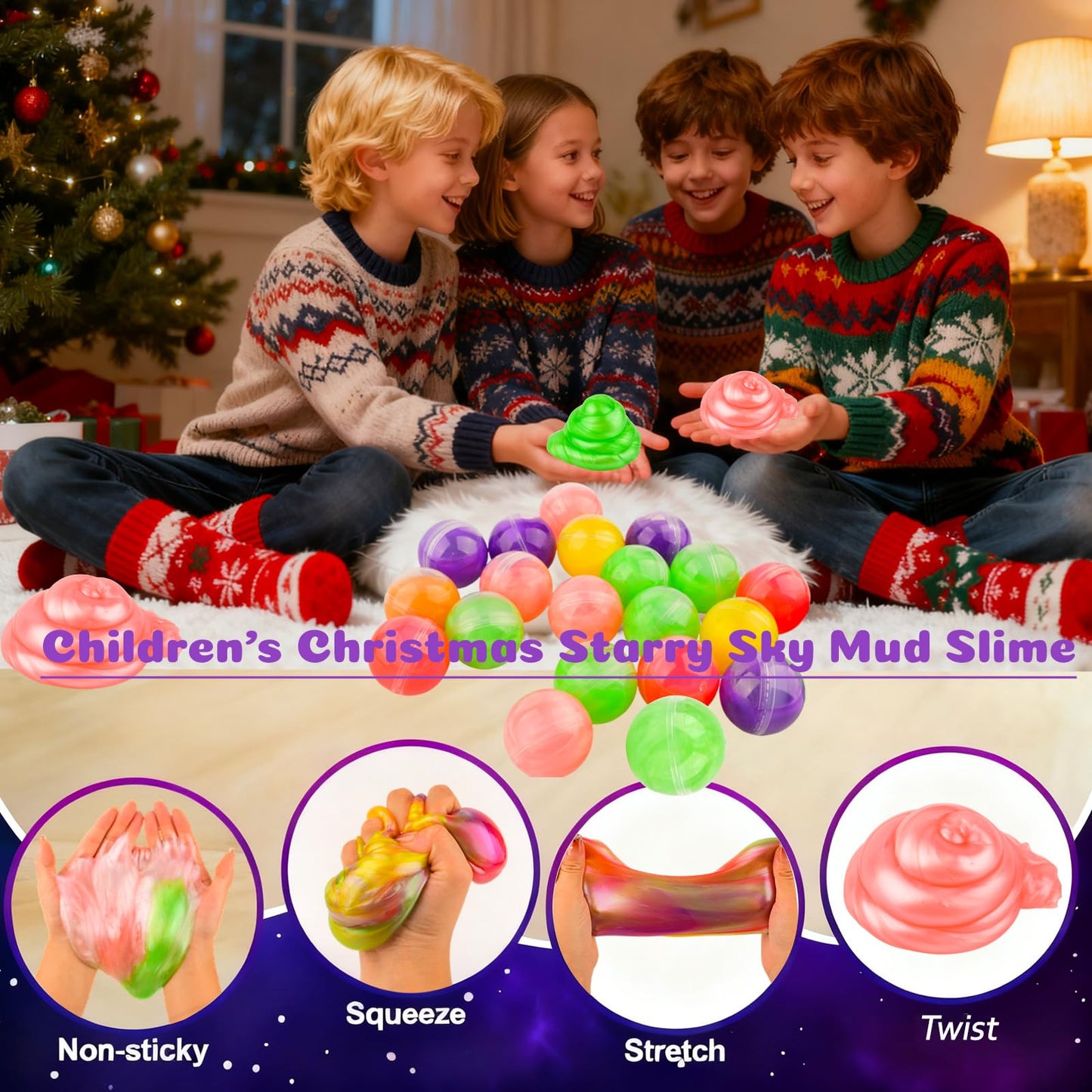 24 Pack Christmas Slime Party Favors Kit, Mini Galaxy Bulk Slime Stretchy Stress Relief for Kids, Soft Putty DIY Toy, Girls and Boys Classroom Supplies, Birthday, Goodie Bag Stuffers Advent Calendar