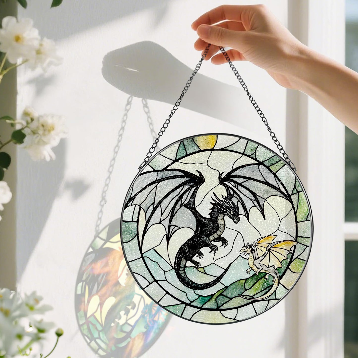 Stained Glass Window Hanging, Pauyadu 8 Inch Dragon Suncatcher Ornament, Stained Glass Suncatcher, Window Decor, Dragon Lovers Gifts, Gifts for Women, Men, and Friends