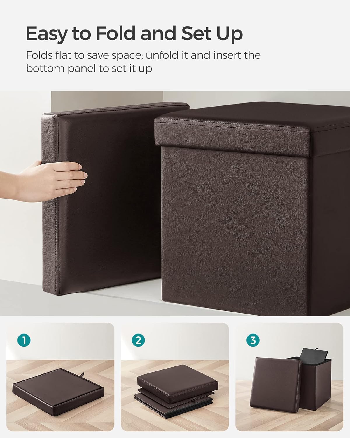 15 Inches 660 lb, ULSF10B SONGMICS MAZIE Collection - Ottoman with Storage, Footstool, Storage Ottoman, Load for Dorm