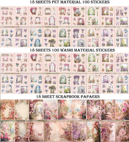 Auguro 4 Book for Garden Landscape Scrapbooking Stickers Pre-Cut 300 washi Stickers 300 PET Sticker Books for journaling Scrapbook Supplies Transparent Sticker for journaling