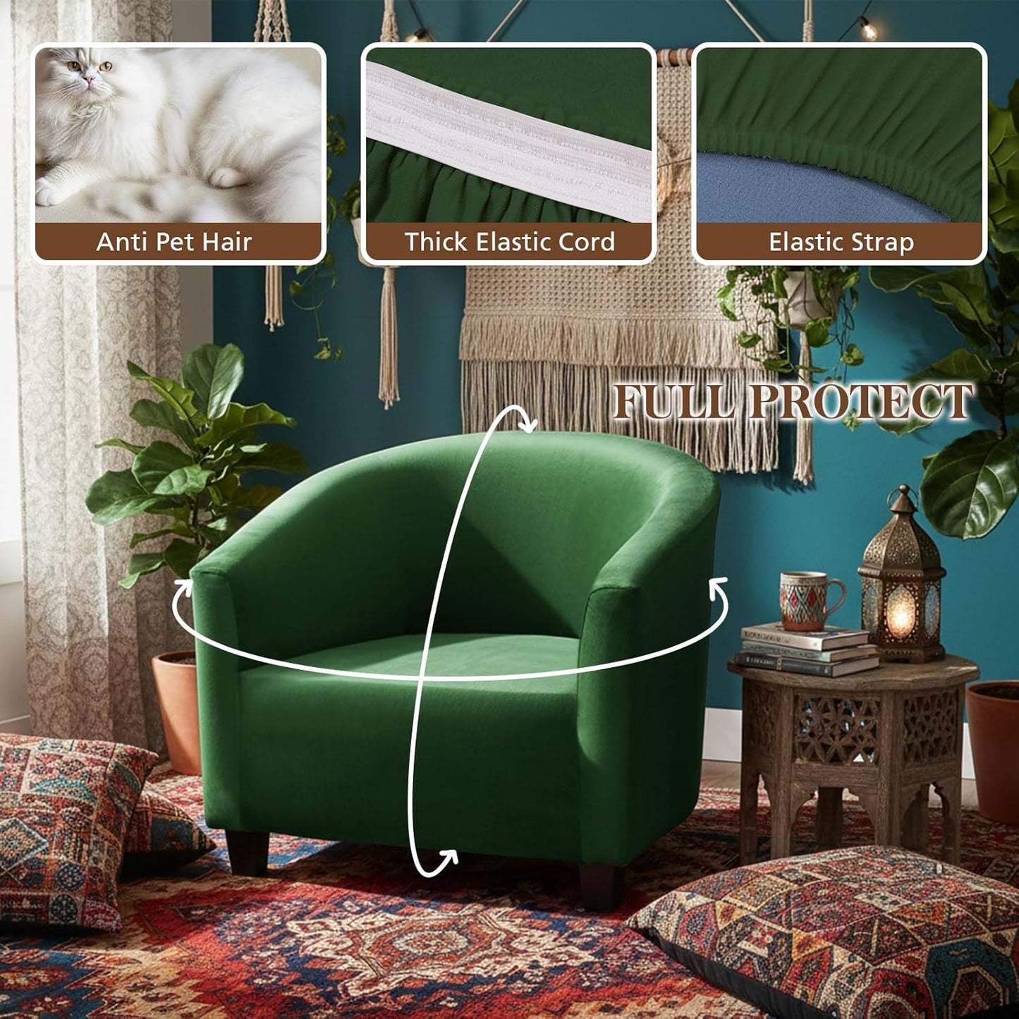 NICEEC Green Club Chair Cover Spandex Stretch Barrel Chair Slipcovers Water Repellent Tub Chair Slipcover Soft Accent
