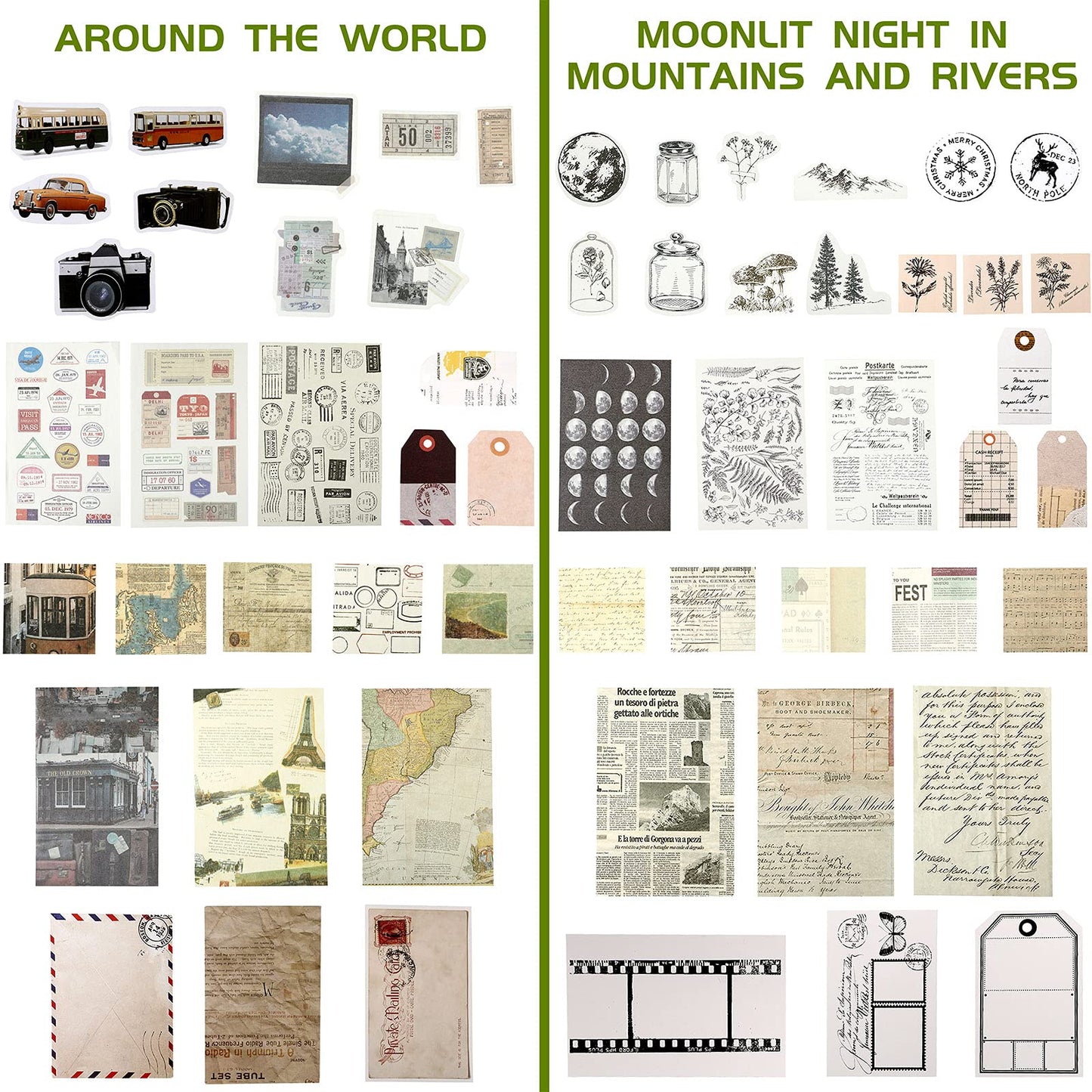 120 Pcs Vintage Aesthetic Scrapbook Kit Junk Journaling Supply with Retro Stamp Stickers,material Paper, Tag Card,hand Account Collage Card,pillow Box,twine Diary Supply Birthday Gift(Artsy Style)