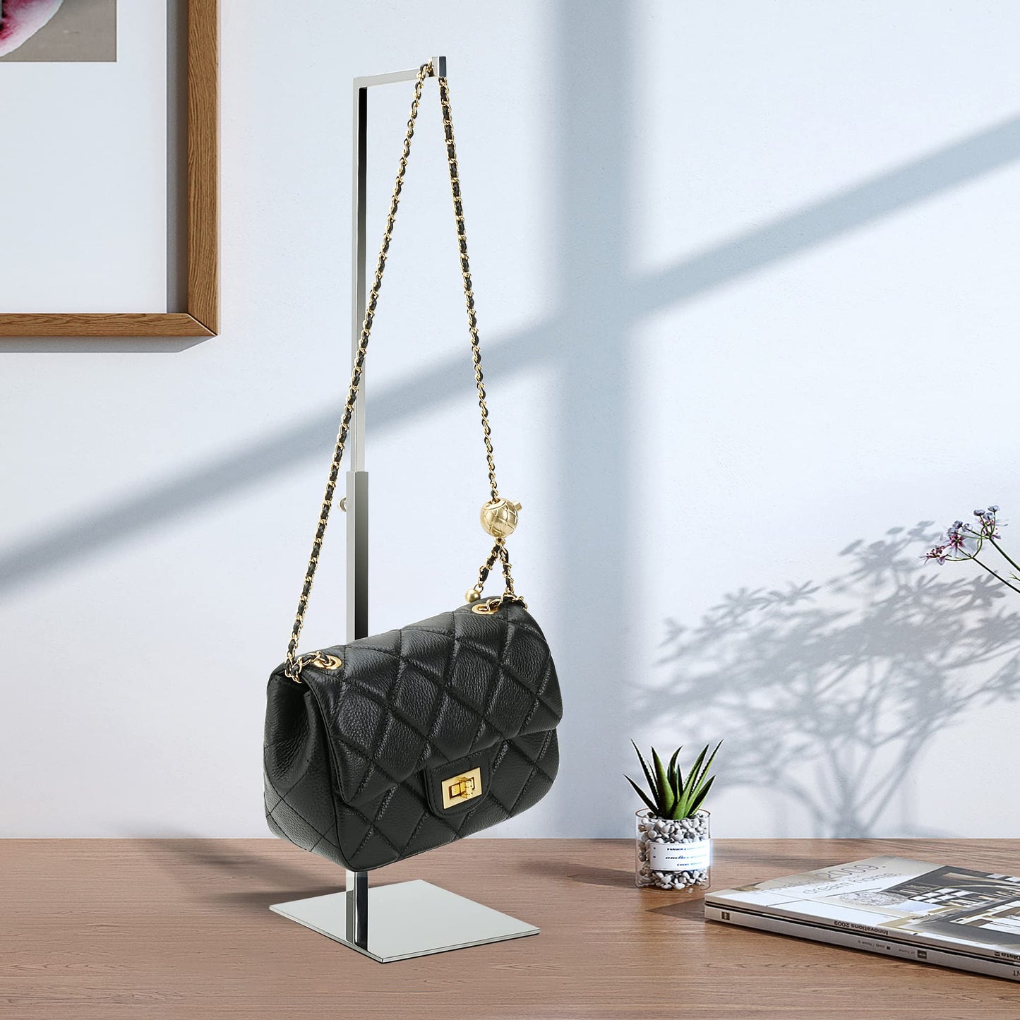 K KAIDIYIN 2 Pack Handbag Display Stands, Silver Purse Holder Display Stands, Adjustable Height Stainless Steel Hanger Rack for Retail Closet Vendors Display Luxury Bag Handbags Jewelry (RCS 50% Recycled Post-consumer Metal)