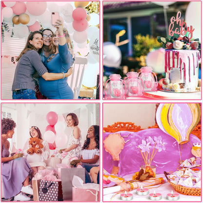 MTLEE 50 Sets Baby Shower Favors Tea Light Candles for Guests Cute Baby Shower Decorations with 50 Cards and 50 Organza Bags and 50 Silicone Bracelets for Boys Girls Gender Reveal (Pink,Cute)