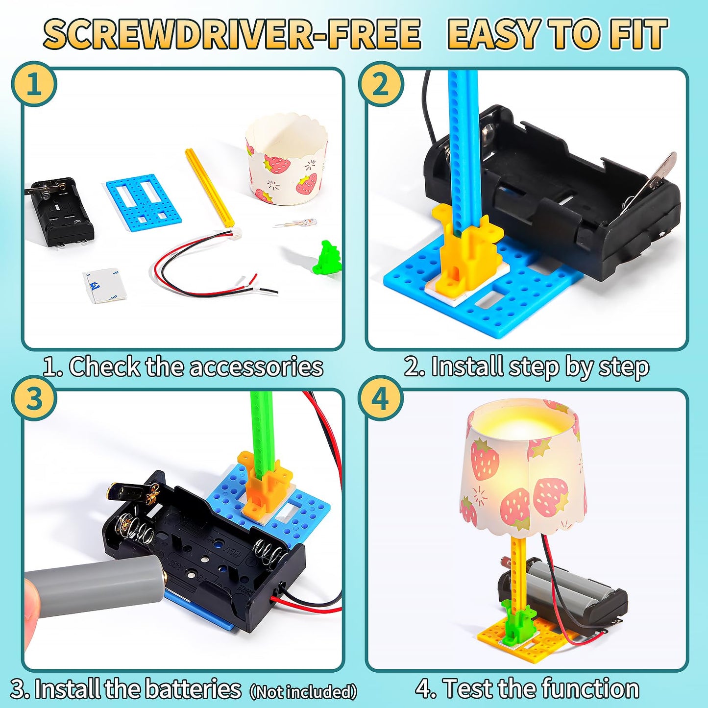 Bulk STEM Kits - 8 Set Electric Light Engineering Circuit Kit, Science Experiments Building Toys for Ages 8-12, STEM Girls Boys Arts and Crafts, Table Lamps for Kids Activities 8-10 10-12 14