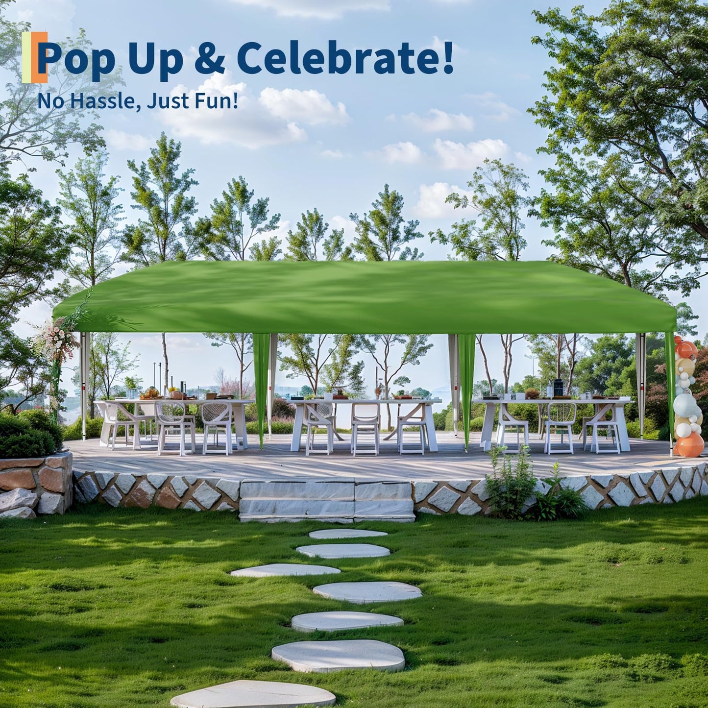 Garvee 10x30FT Pop Up Canopy with Sidewalls, Outdoor Canopy Tent with SandBag & Carry Bag for Commercial Events, Camping, Backyard Parties, Green