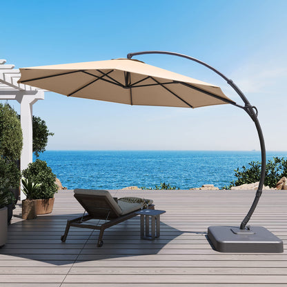 LAUSAINT HOME Sunbrella Outdoor Patio Umbrella with Base Included, 12 FT Deluxe Curvy Cantilever Umbrella Offset Hanging Umbrella with 360° Rotation for Market, Pool, Deck, Garden, Backyard