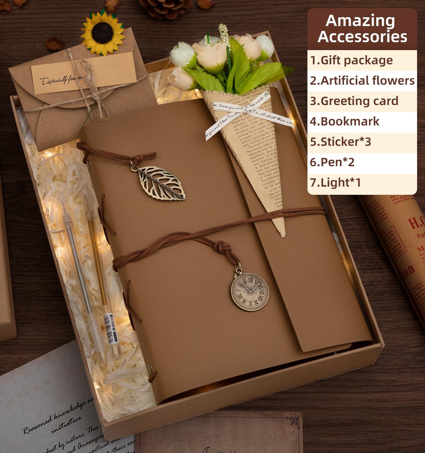 ALKALO Scrapbook Photo Album 100 Pages, 60 Page Self Adhesive+40 Page Kraft Paper DIY Photo Book for 2x3 3x5 4x6 5x7 Pictures, Leather Memory Book for Wedding Baby Family Travel Birthday Christmas