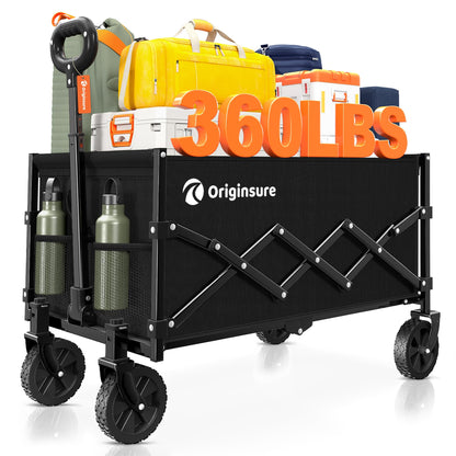 Originsure Collapsible Wagon Cart Foldable - Lightweight Portable Heavy Duty Folding Beach Wagons with Wheels - Outdoor Utility Carts for Grocery, Camping, Shopping, Sports, Garden with Large Capacity