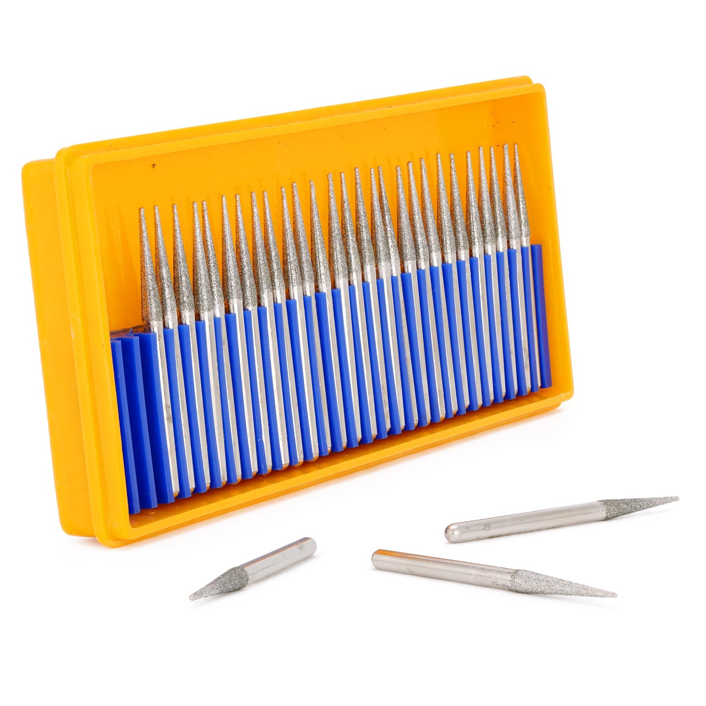 JINGLING 30Pcs 3.2mm Tapered Point Diamond Grinding Bit 1/8" Cone Rotary Burrs for Dremel
