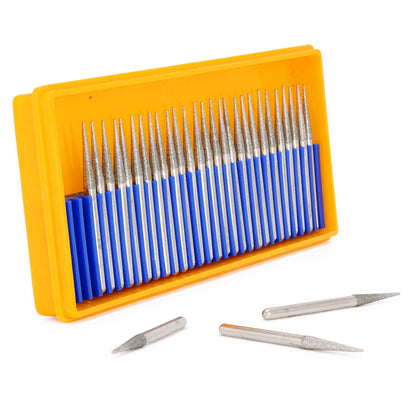 JINGLING 30Pcs 3.2mm Tapered Point Diamond Grinding Bit 1/8" Cone Rotary Burrs for Dremel