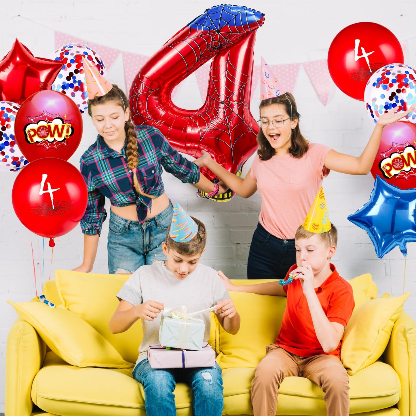 FJZEPIN Cartoon Hero 40 Inch Red and Blue Spider Theme Number Foil Birthday Decoration Balloons, Cartoon Party Birthday Supplies, Number large Balloons for Spider Theme Party (4)