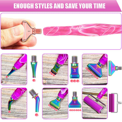 Diamond Art Pens Tools Diamond Painting Accessories Kits with Screw Metal Tip Roller Diamond Painting Pen Drill Bead Dot Pens for Art Craft Nail (Pink Pen Rose Gold 6)