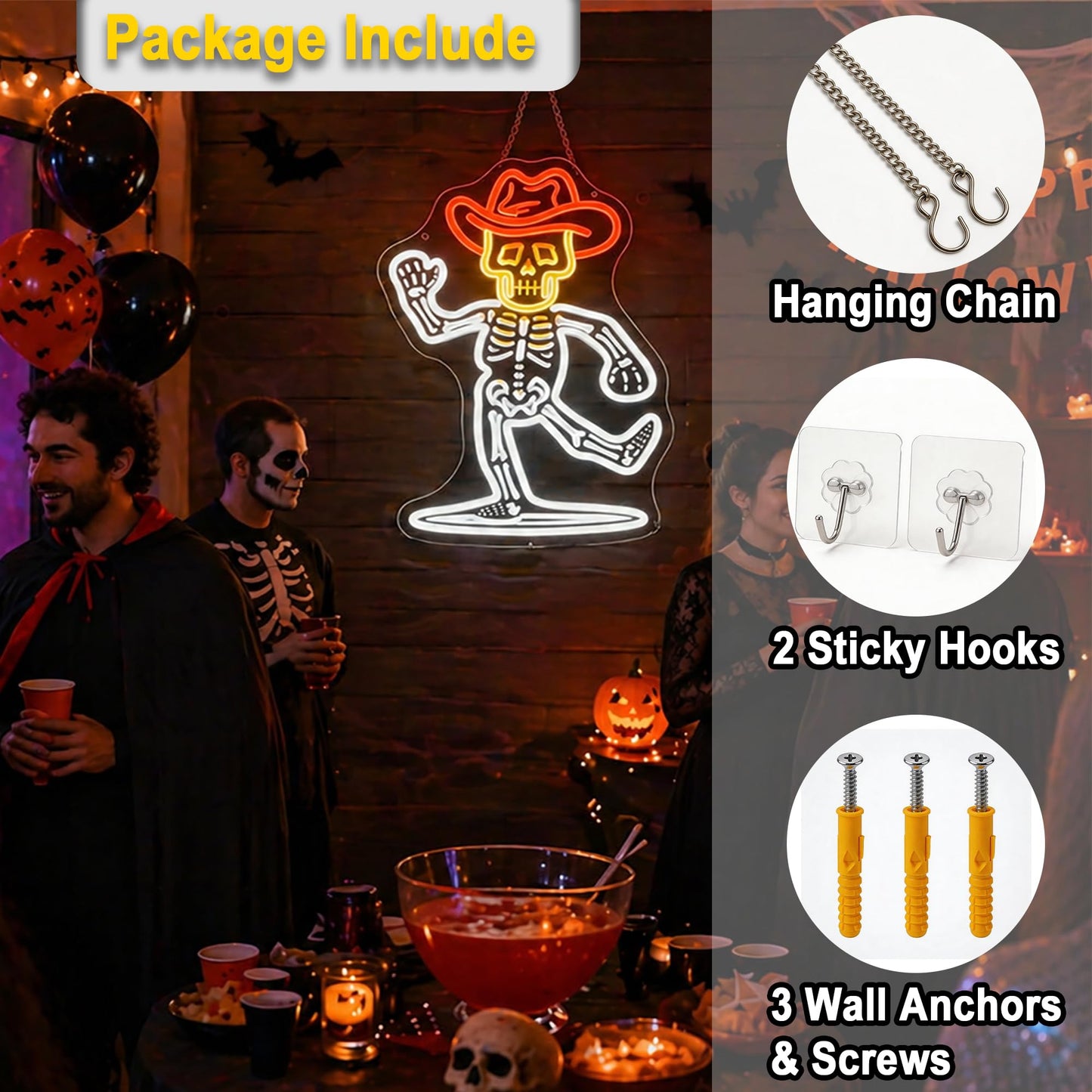 HSJNJKFU White & Red & Yellow Neon Sign for Wall Decor Led Light Sign Neon Light for Room Party Home Wall Decor USB Powered - Cow Skeleton