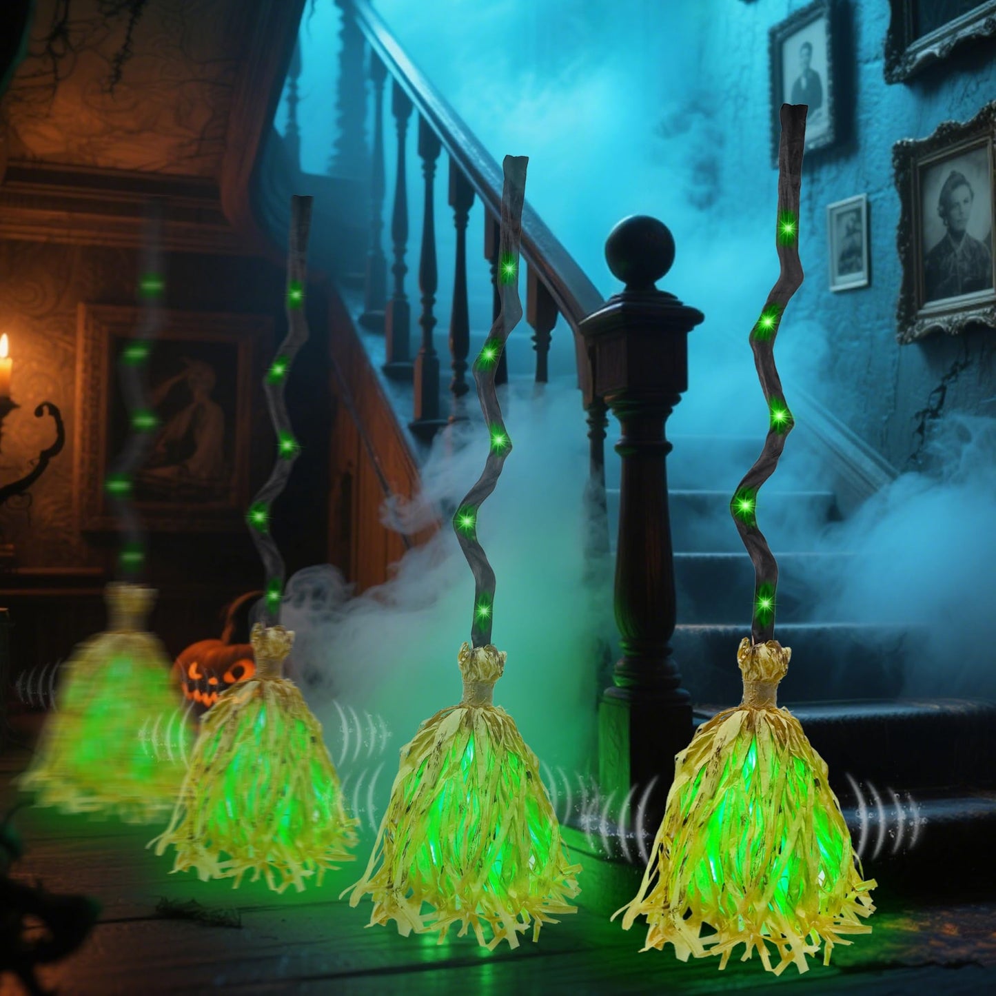 DR.DUDU 35" Animated Witches Broom Halloween Decor Magic Witch Broomstick