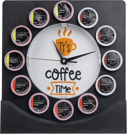 Mind Reader Single Serve Coffee Pod Clock, 12 Pod Capacity, Black Countertop or Wall Mount, 12.5" L x 4.25" W x 12.25" H