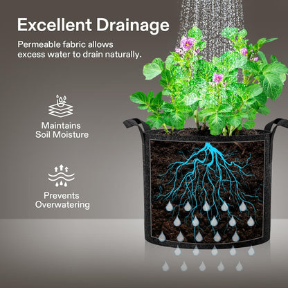 VIVOSUN 15 Gallon Plant Grow Bags - Heavy Duty Nonwoven Fabric Pots with Handles | 5-Pack