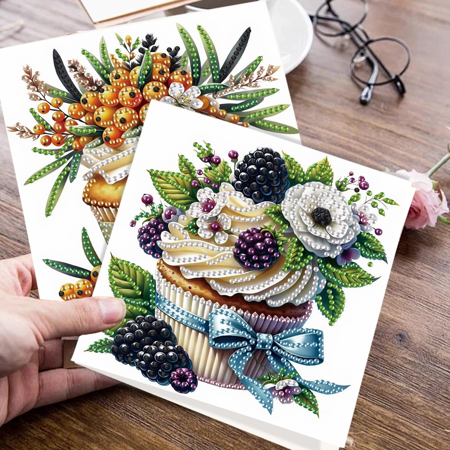 JISHSHAY 6 PCS Cupcake Diamond Painting Greeting Cards Cake Diamond Art Birthday Cards with Envelopes Gem Art Mosaic Kits for Adults, for Anniversary Valentine Thank You Graduation All-Occasion