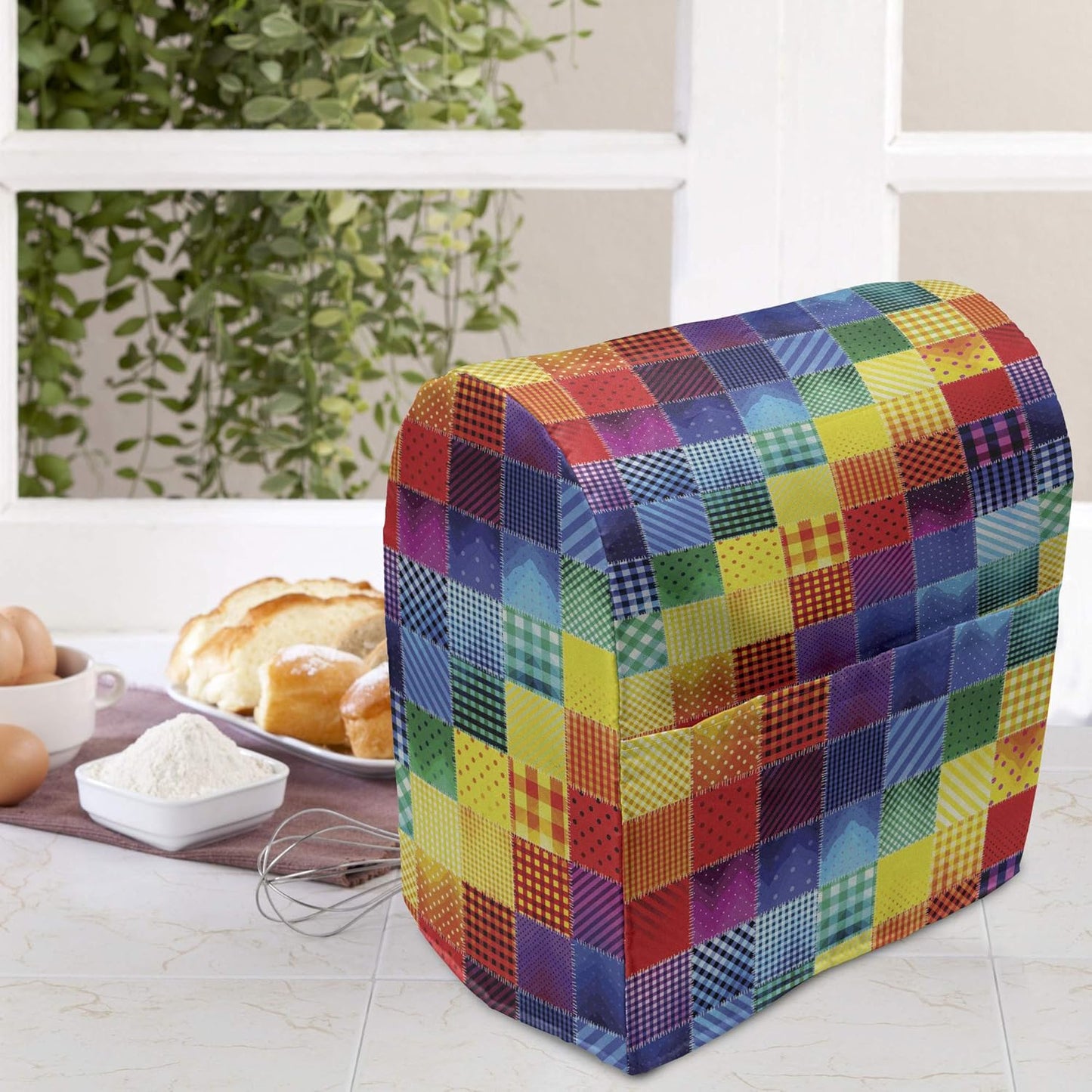 Ambesonne Abstract Stand Mixer Cover, Rainbow Colored Square Patterns, Kitchen Appliance Organizer Bag Cover, 6-8