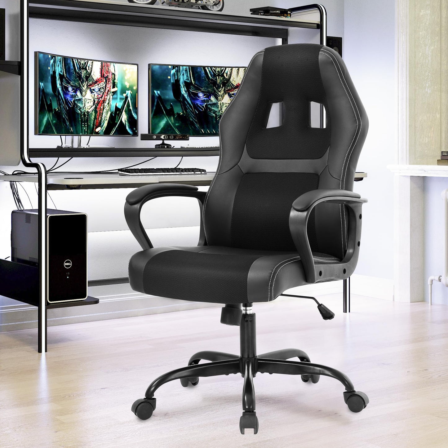 PayLessHere Gaming Chair Ergonomic Office Chair Computer Chair with Lumbar Support Ergonomic Pu Leather Adjustable Height Executive Chair for Women Men and Adults (Classic, Black)