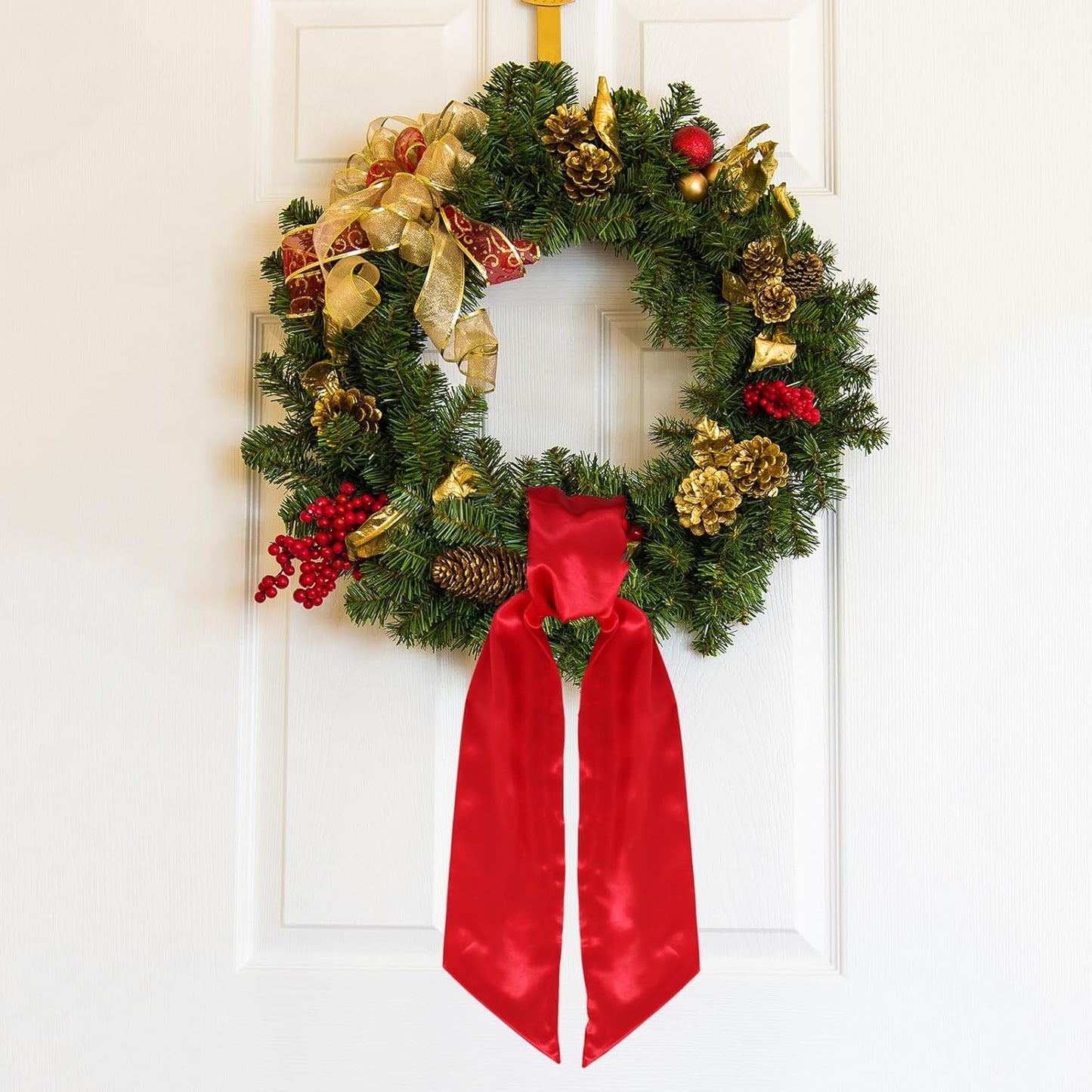 TONIFUL Wreath Sash - 4.5" x 56" Red Satin Ribbon for Embroidery Garland | Indoor/Outdoor Christmas Decor