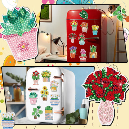 Remuuly 30 Pcs Spring Diamond Painting Magnets, Summer Diamond Art Magnet Kits for Adults, Plant Flower 5D Rhinestones Refrigerator Magnetic Stickers for Beginner DIY Crafts, Fridge, Spring Gifts