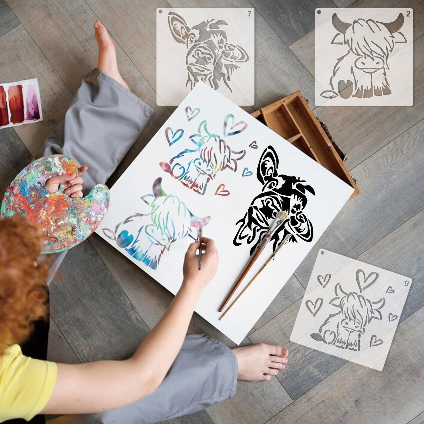 Cow Farmhouse Stencils for Painting Farm Highland Cow Paint Stencils for Painting on Wood Burning Art Craft Canvas Furniture Wall (12 Cow)