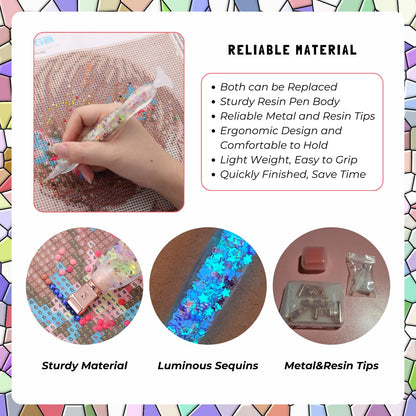 FOVIUPET 20pcs Diamond Painting Art Drill Pen Set, Resin Luminous 5D Point Drill Pen Tools with Metal/Resin Tips, Cross Stitch Diamond Rhinestone Beads Picker DIY Nail Art Embroidery Tools (Pink)