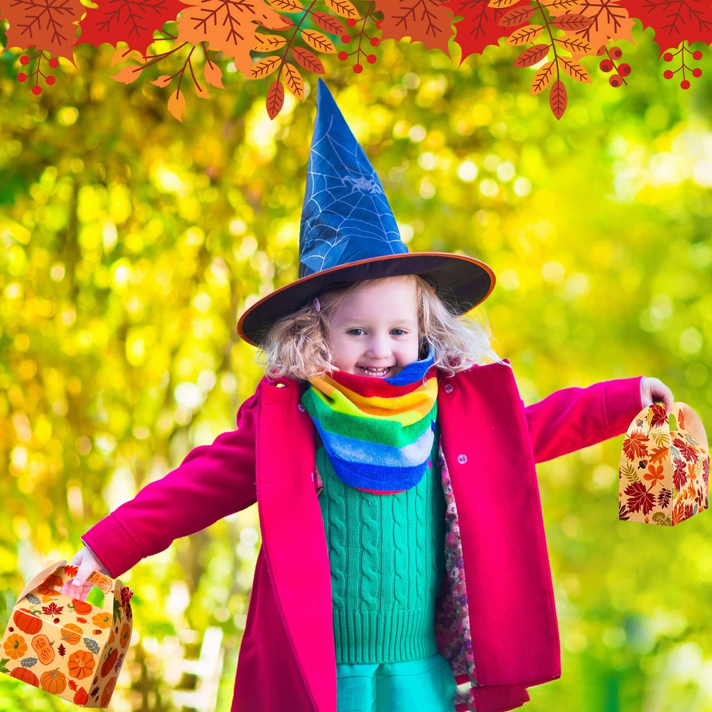 Capoda 24 Pcs Fall Treat Boxes Thanksgiving Fall Party Candy Boxes Pumpkin Maple Leaf Pattern for Treats for Thanksgiving Favor Autumn Harvest Halloween Birthday Party Decoration