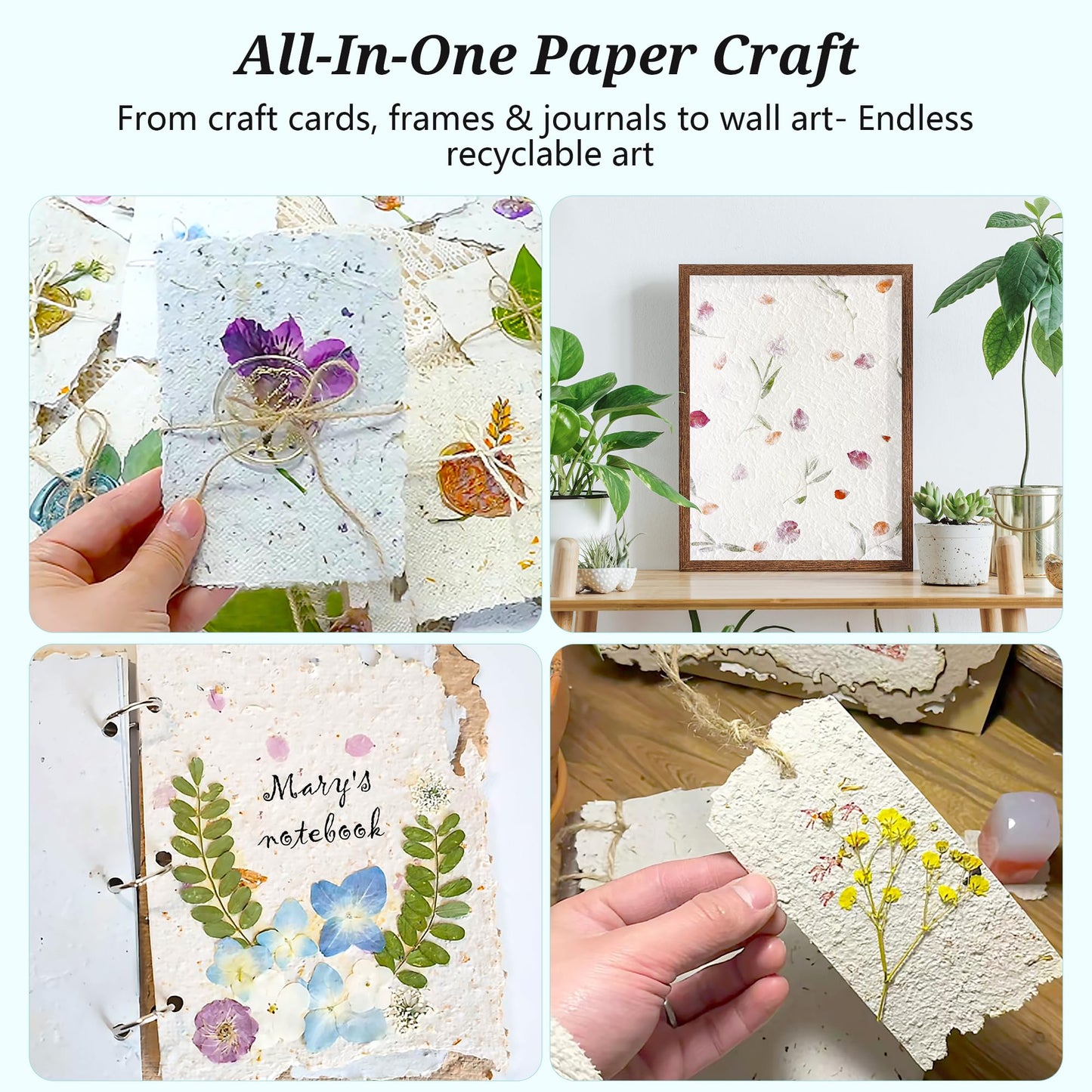 Aboofx Paper Making Kit, A4 Size Paper Making Screen Frame Kit, Wooden Mold and Deckle with Mesh, Absorbent Papers, Sponge and Confetti, DIY Handmade Papermaking Supplies Gift for Craft Lovers