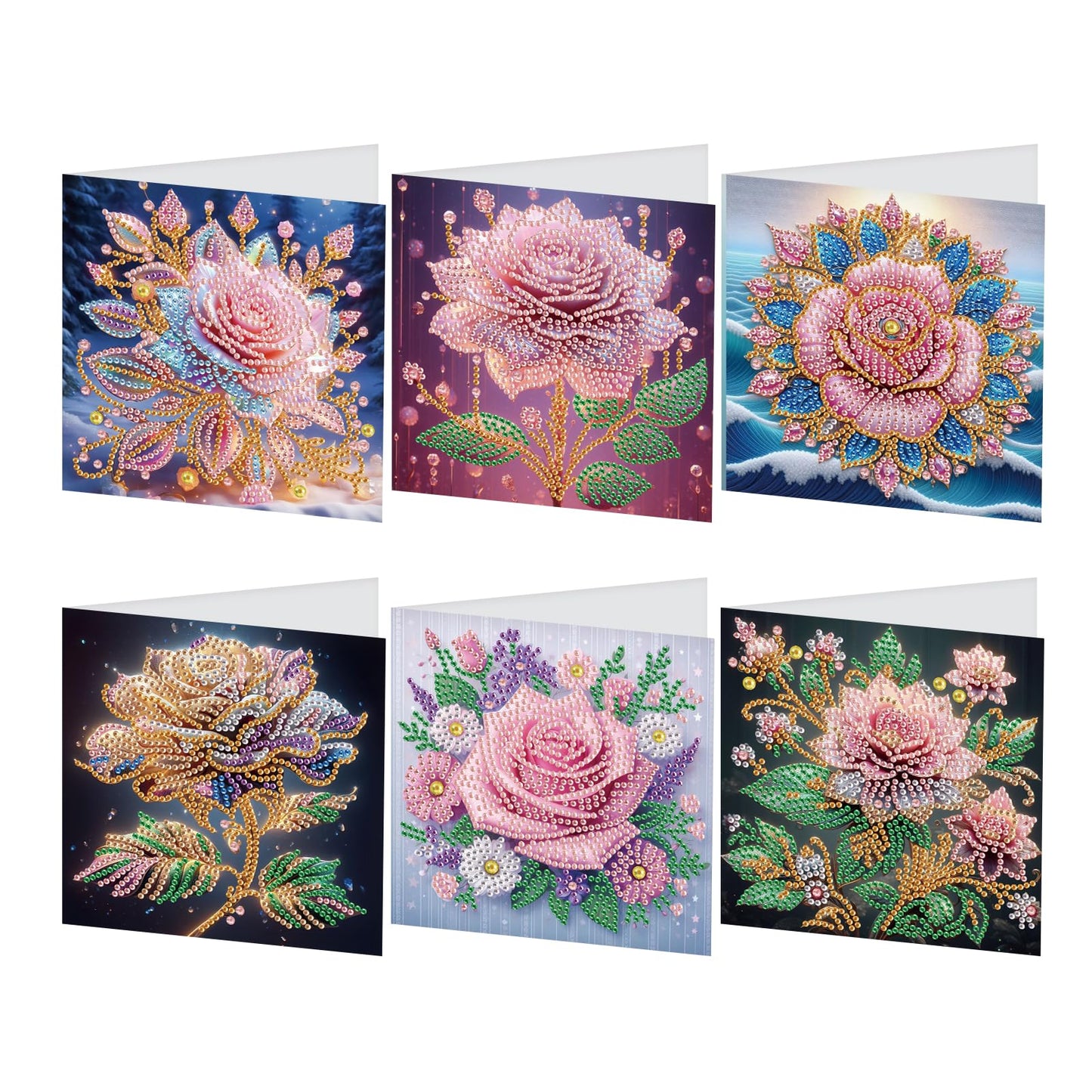 JZHYOAN 6Pcs Diamond Painting Cards Birthday Greeting Cards for Holidays Celebrations Diamond Art Card with Envelopes Crystal Arts Craft DIY Flower Gem Art Gem Painting Mosaic Kit for Adults