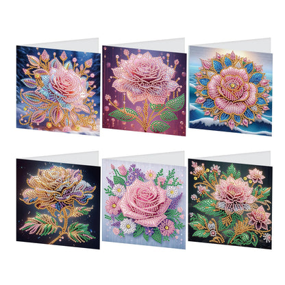 JZHYOAN 6Pcs Diamond Painting Cards Birthday Greeting Cards for Holidays Celebrations Diamond Art Card with Envelopes Crystal Arts Craft DIY Flower Gem Art Gem Painting Mosaic Kit for Adults