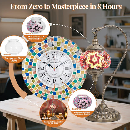 BOHMR DIY Turkish Mosaic Lamp Kit for Adults,Swan-Neck Stained Glass Lamp Making Kit- Easy,Fun,No Experience Needed, Mosaic Art & Craft Project Kits for Adults & Teens,Make Your Own Table Lamp,Purple