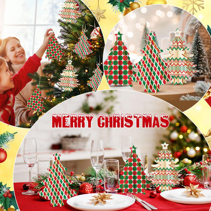 Chunful 36 Pcs Christmas Tree Wooden Crafts DIY 3D Christmas Tree Sign Xmas Unfinished Wood Cutouts Crafts Ornaments Blank Wooden Slices Hanging Decoration for Xmas Holiday Tabletop Gift