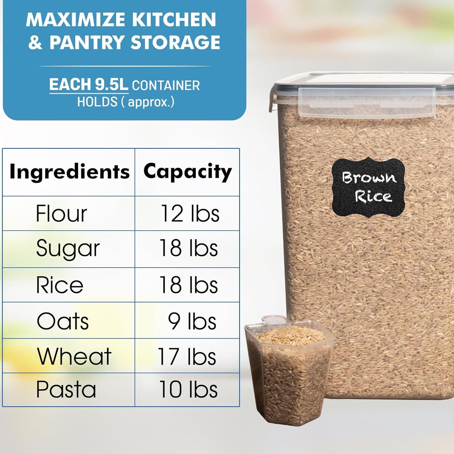 2 (9.5L 321 Oz) Shazo PC | Extra Large Bulk Food Storage Containers with Airtight Lids for Flour, Sugar, Rice, Cereal