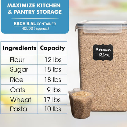 2 (9.5L 321 Oz) Shazo PC | Extra Large Bulk Food Storage Containers with Airtight Lids for Flour, Sugar, Rice, Cereal