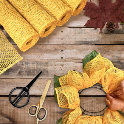 Yellow Poly Burlap Mesh 10 inches, 15 Feets Each, Yellow Poly Burlap Deco Mesh Ribbon for Wreath Supplies Party Decoration DIY Crafts Making, 4 Packs