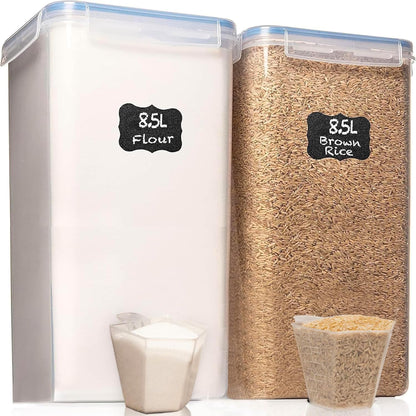 2 [8.5L 287 Oz] Flour Storage Container PC / Extra Large Food Storage Containers with Lids - Airtight, Leak Proof