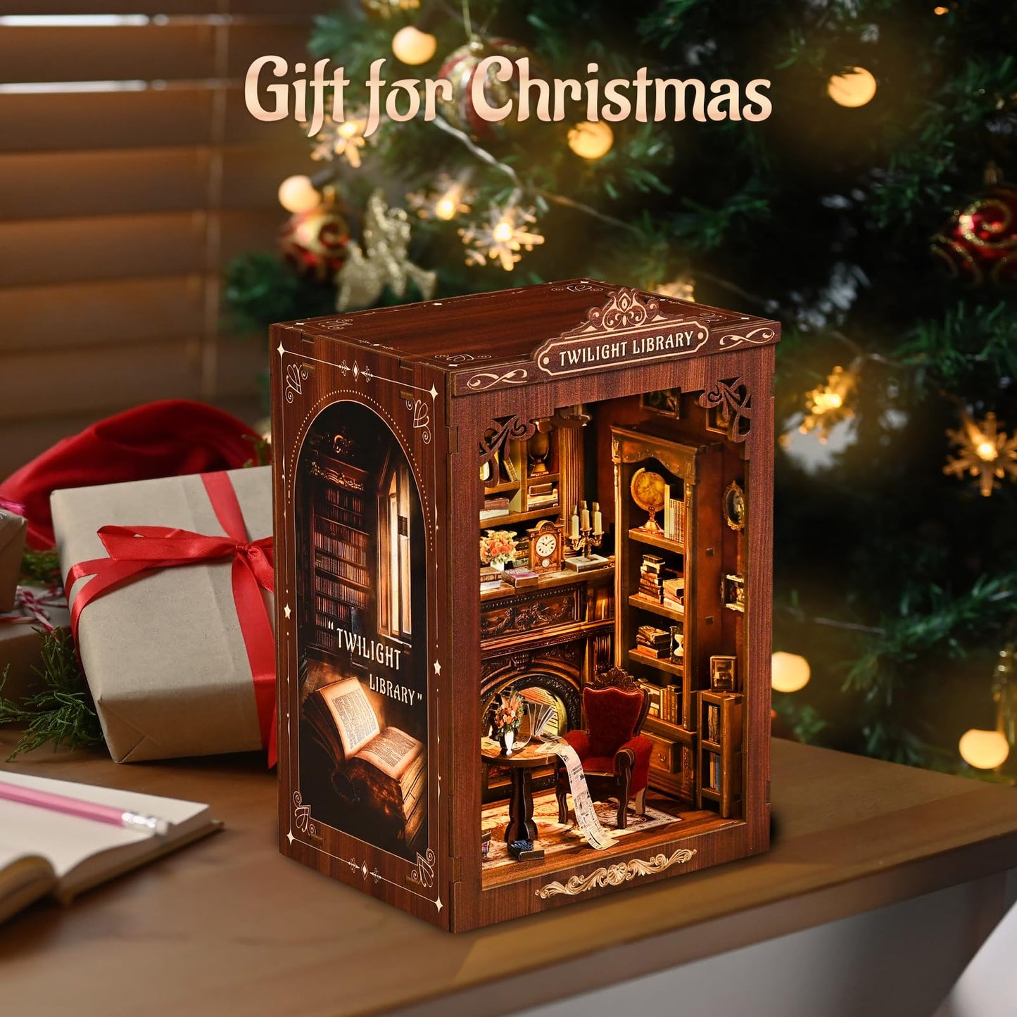 KERNOWO Book Nook Kit, DIY 3D Wooden Puzzles for Adults, Teens and Beginners, Miniature Tiny House Kit for Bookshelf Decor, Bookish Gift for Family, Friends, Book Lovers (Library)