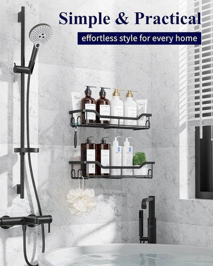 Kitsure Shower Caddy | Large Adhesive Organizer - Stainless Steel Shelf for No-Drill Bathroom Storage, 2 Pack, Black