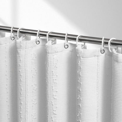 Lameirose White Shower Curtain Boho, Textured Shower Curtain Cotton Blend Waffle Weave Stripe Fabric Shower Curtains for Bathroom, Hotel, Washable, 72 x 72
