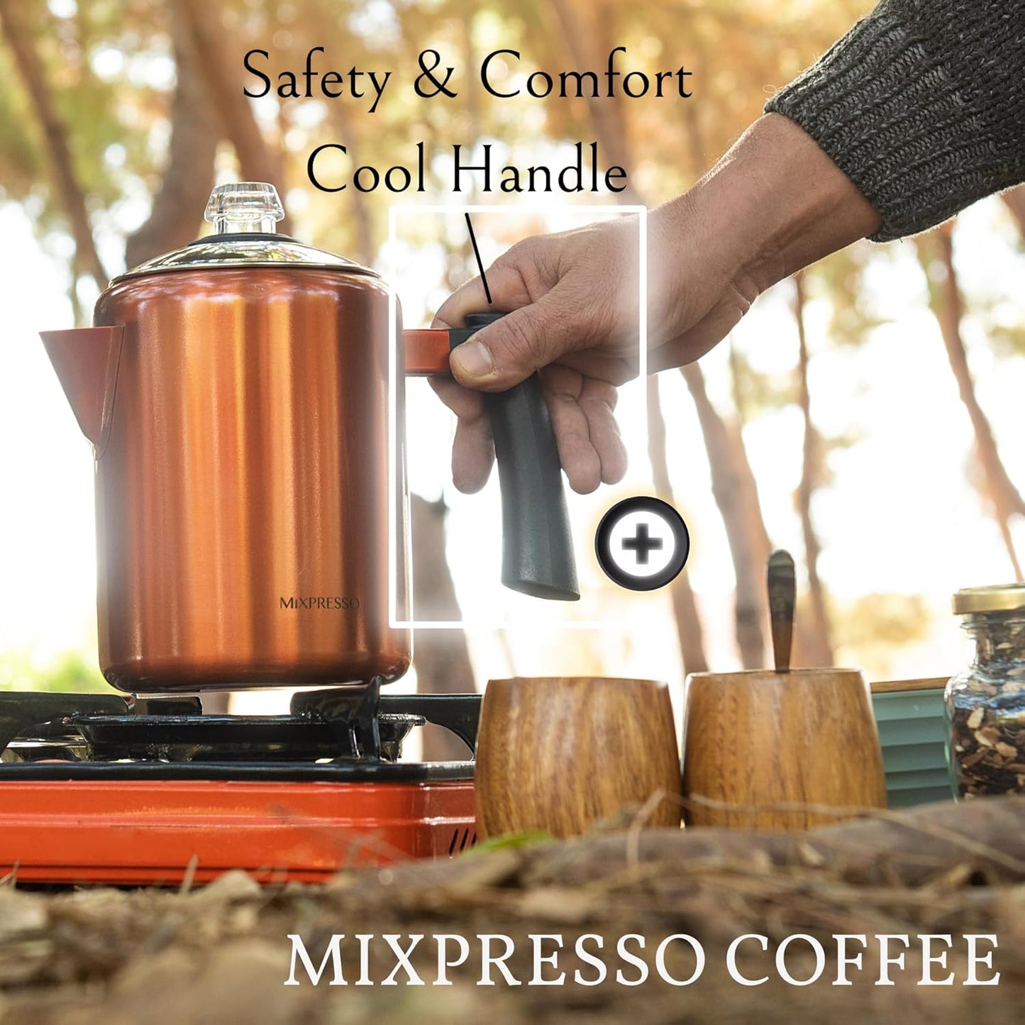 Mixpresso 37oz Stainless Steel Stovetop Coffee Percolator, 5-8 Cup Copper Coffee Pot for Camping