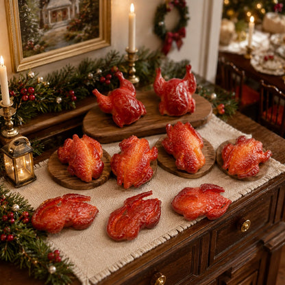 LOGOFUN 9PCS Dollhouse Miniature Food Play Christmas Roast Chicken Duck Goose Model Accessories for Micro Scene Kitchen Supplies