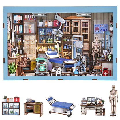 fifijoy Book Nook Kit - DIY Scene Miniature Kit, 3D Puzzle Miniature Dollhouse Booknook Kit, Bookshelf Insert Shelf Gifts for Book Lovers (Doctor's Office)