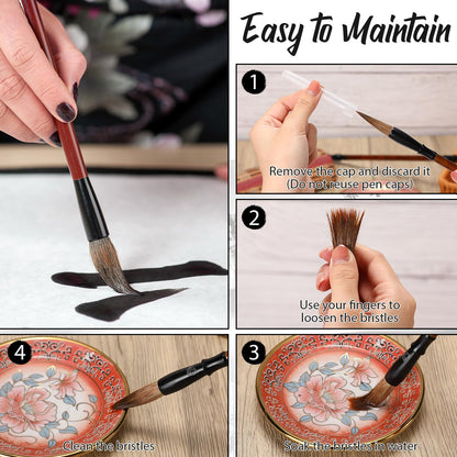 Resurhang 24 Pcs Chinese Calligraphy Brush Set Watercolor Brushes Bulk with Roll up Bamboo Brush Holder Writing Drawing Brushes for Kanji, Japanese Sumi, Drawing, Writing, Painting, Art Supplies